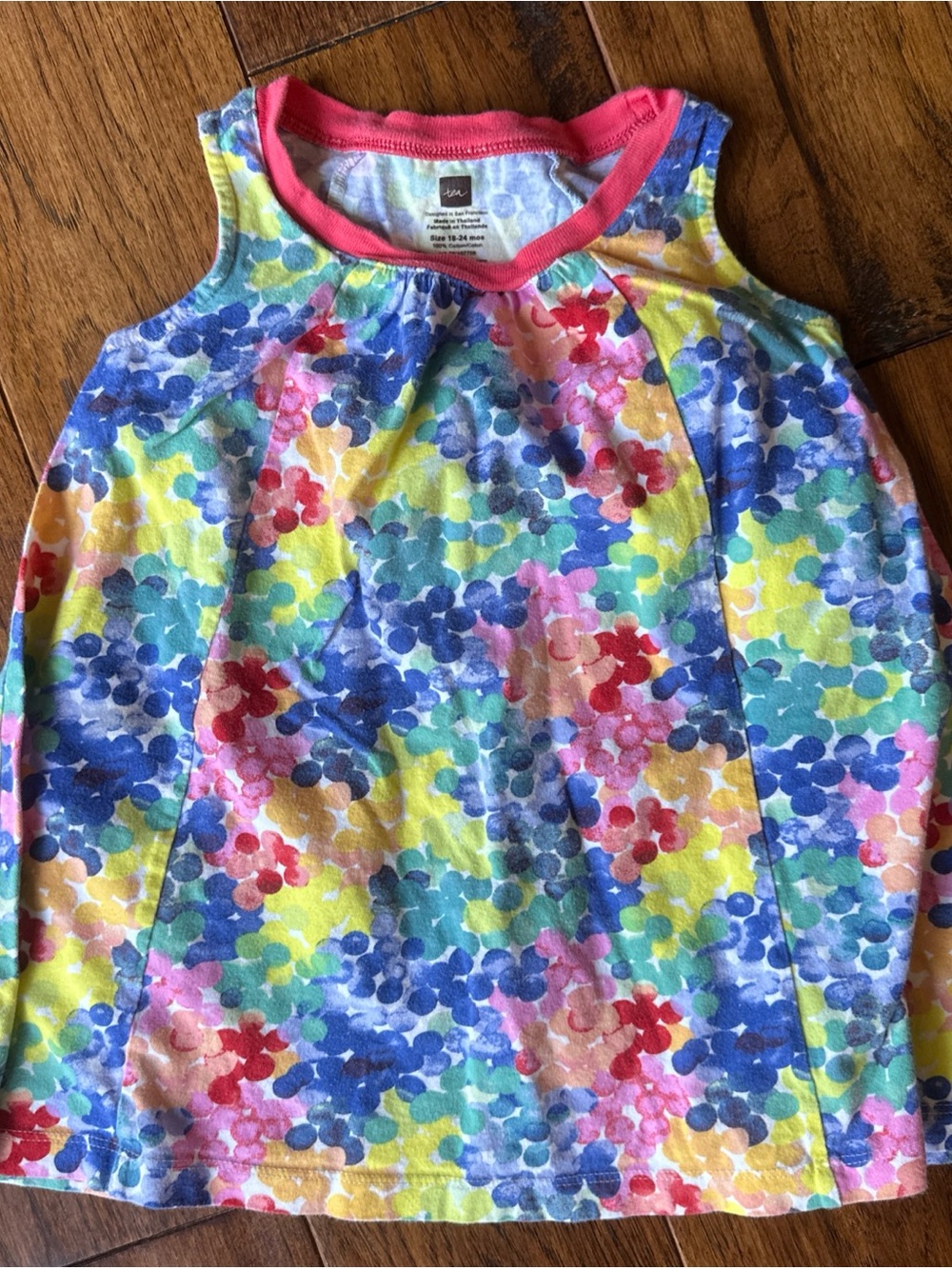 Tea Collection Multi Color Polka Dot Flowers Tank Dress 18-24 Months %100 Cotton